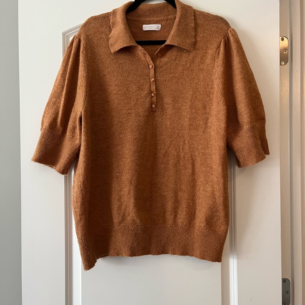 LC Lauren Conrad Brown Tan 3/4 Sleeve Polo Top
